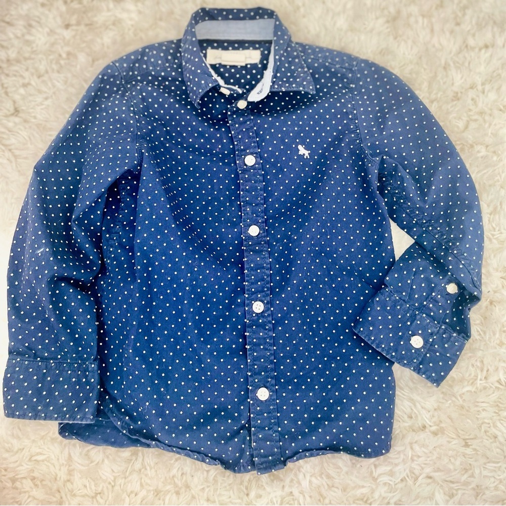 H&M Boys Button-Down Collared Shirt Polka Dot Navy White Size 4-5Y